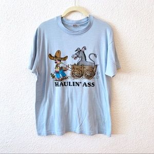 Vintage 70s Haulin Ass Single Stitch T Shirt L paper thin tee funny humor